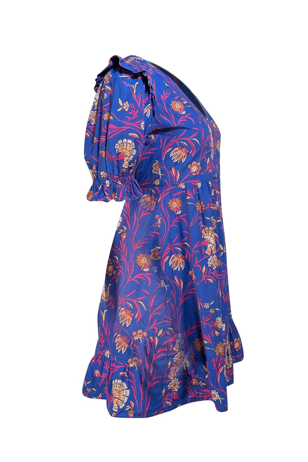 Ba&sh - Purple & Pink Floral Ruffle Mini Dress Sz S