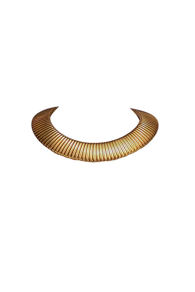 Yves Saint Laurent - Gold Colored Ribbed Chunky Necklace - Current Boutique