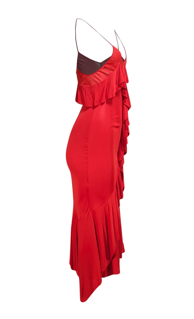 Yves Saint Laurent - Red Sleeveless Ruffle Trim Slip Dress Sz L Yves Saint Laurent - Red Sleeveless Ruffle Trim Slip Dress Sz L