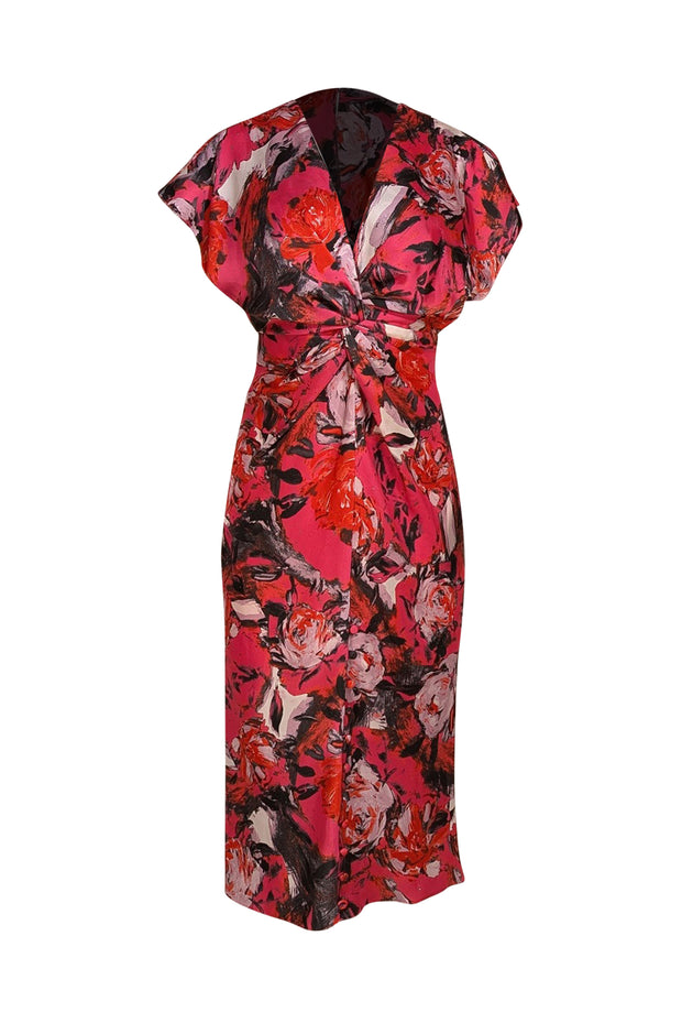 Prabal Gurung - Hot Pink, Black, & Orange Print Ruched Dress Sz 6