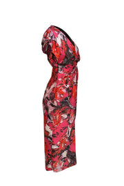 Prabal Gurung - Hot Pink, Black, & Orange Print Ruched Dress Sz 6