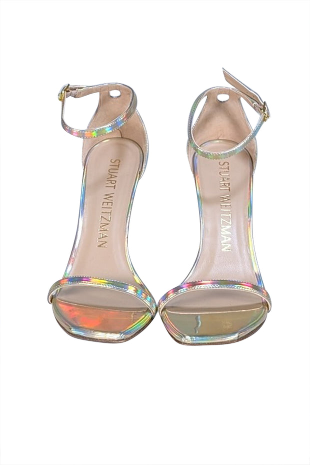 Stuart Weitzman - Gold Iridescent Metallic Strappy Sandal Heels Sz 8.5 - Current Boutique