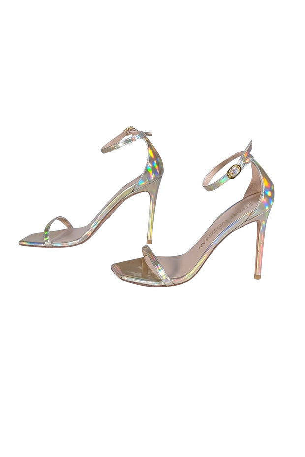 Stuart Weitzman - Gold Iridescent Metallic Strappy Sandal Heels Sz 8.5 - Current Boutique