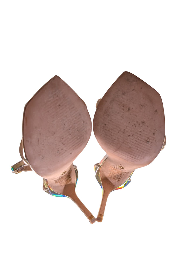 Stuart Weitzman - Gold Iridescent Metallic Strappy Sandal Heels Sz 8.5 - Current Boutique