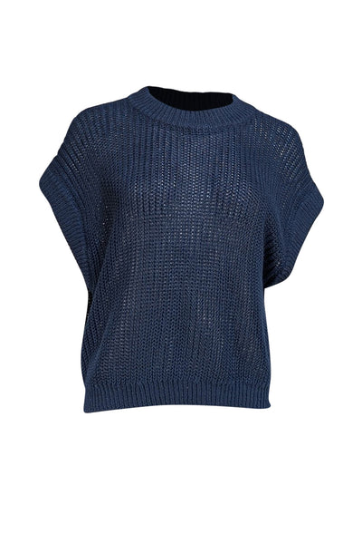 Apiece Apart - Navy Linen Cap Sleeve Sweater Vest Sz XS/S - Current Boutique