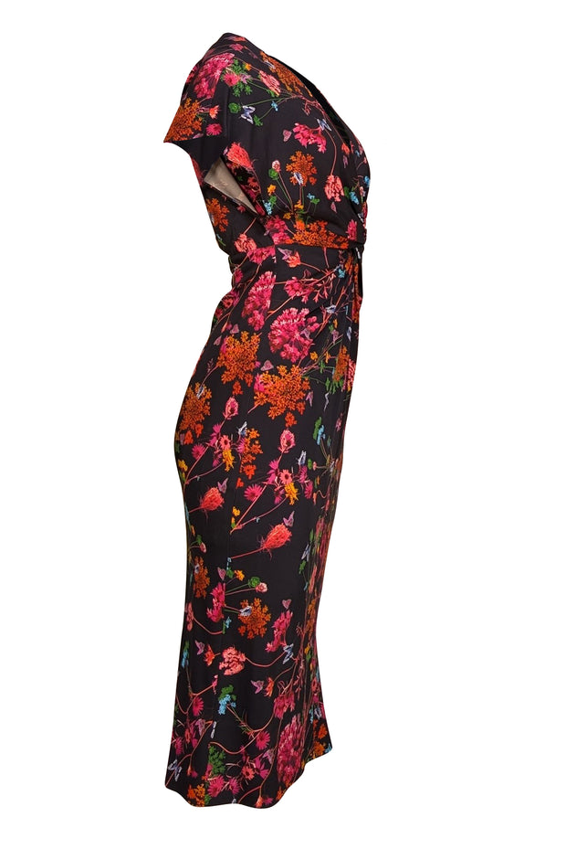 Prabal Gurung - Black & Multicolor Floral "Jackie" Twist Front Dress Sz 4 - Current Boutique