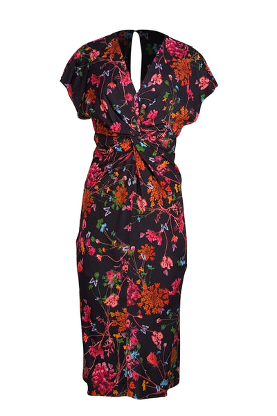 Prabal Gurung - Black & Multicolor Floral "Jackie" Twist Front Dress Sz 4 - Current Boutique