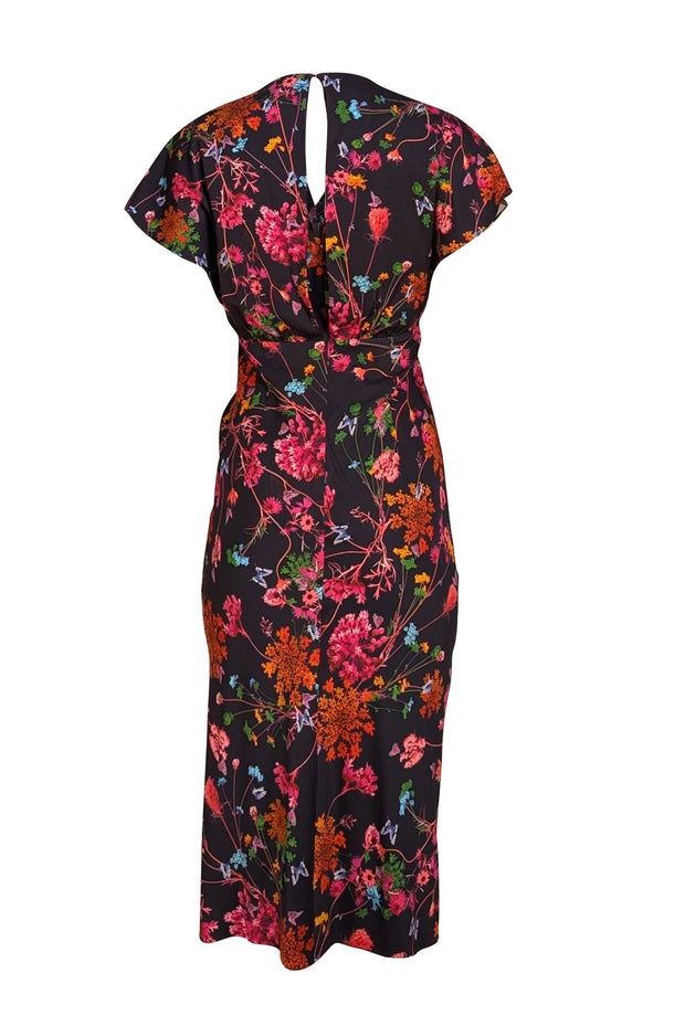 Prabal Gurung - Black & Multicolor Floral "Jackie" Twist Front Dress Sz 4 - Current Boutique