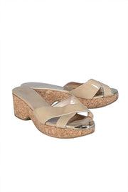 Jimmy Choo - Beige Patent Leather Cork Wedges Sz 9 - Current Boutique