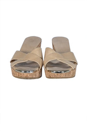 Jimmy Choo - Beige Patent Leather Cork Wedges Sz 9 - Current Boutique