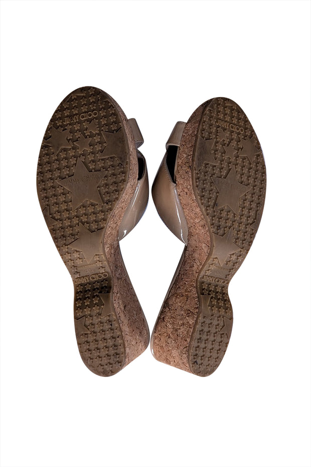 Jimmy Choo - Beige Patent Leather Cork Wedges Sz 9 - Current Boutique