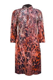 Etcetera - Pink, Peach, & Black Animal Print Shirt Dress Sz 4 - Current Boutique
