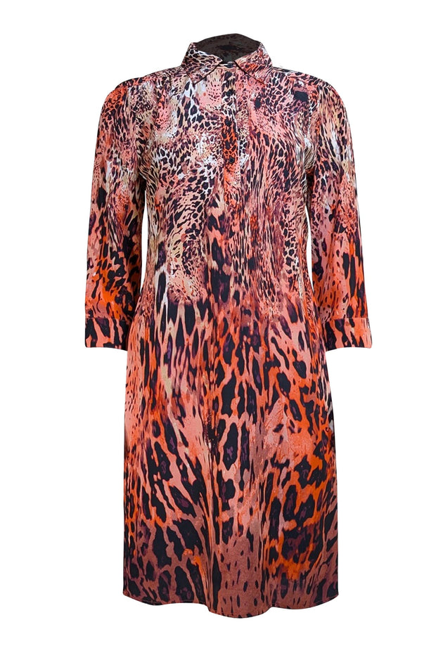Etcetera - Pink, Peach, & Black Animal Print Shirt Dress Sz 4 - Current Boutique