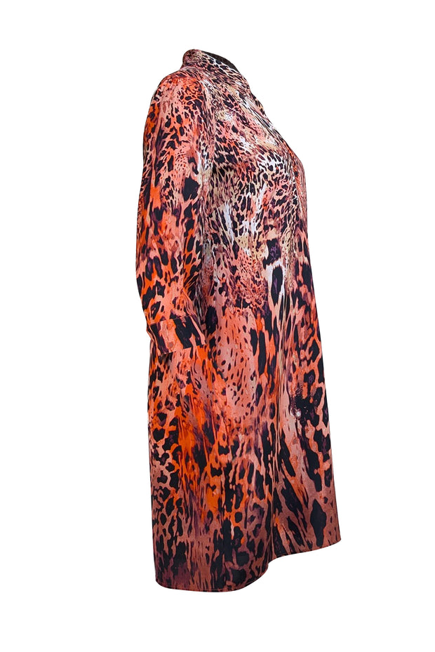 Etcetera - Pink, Peach, & Black Animal Print Shirt Dress Sz 4 - Current Boutique