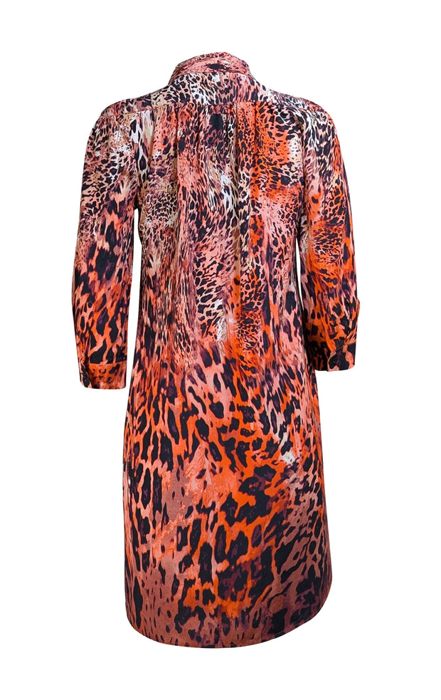Etcetera - Pink, Peach, & Black Animal Print Shirt Dress Sz 4 - Current Boutique