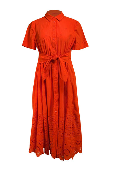 Kate Spade - Orange Eyelet Midi Dress Sz M - Current Boutique