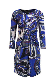 Emilio Pucci - Black, Purple, & Blue Print Ruched Middle Dress Sz 8