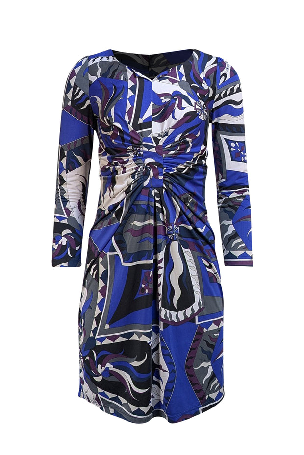 Emilio Pucci - Black, Purple, & Blue Print Ruched Middle Dress Sz 8