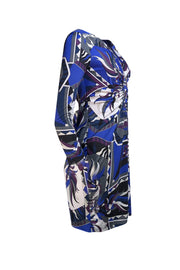 Emilio Pucci - Black, Purple, & Blue Print Ruched Middle Dress Sz 8