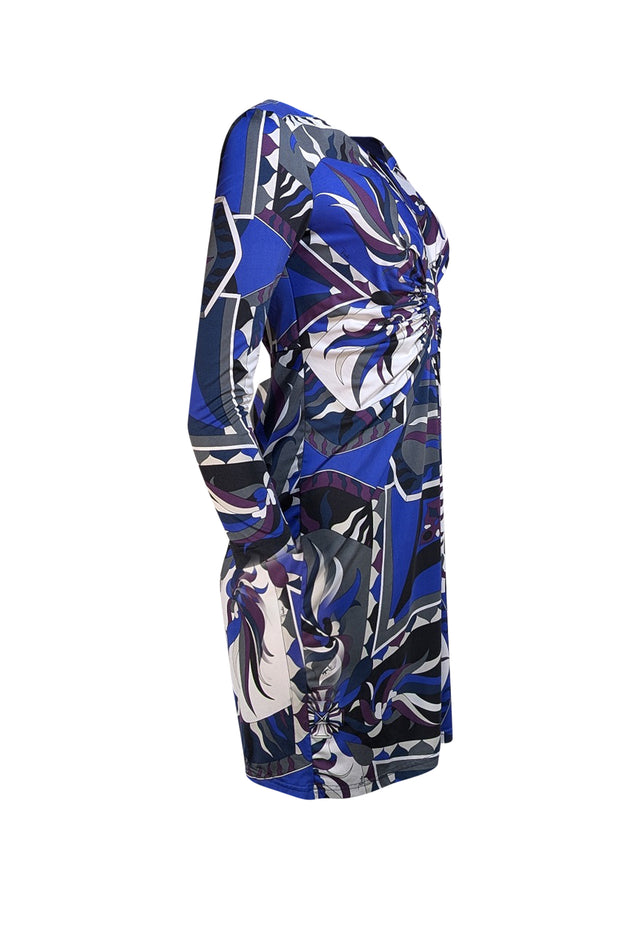 Emilio Pucci - Black, Purple, & Blue Print Ruched Middle Dress Sz 8