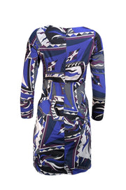 Emilio Pucci - Black, Purple, & Blue Print Ruched Middle Dress Sz 8