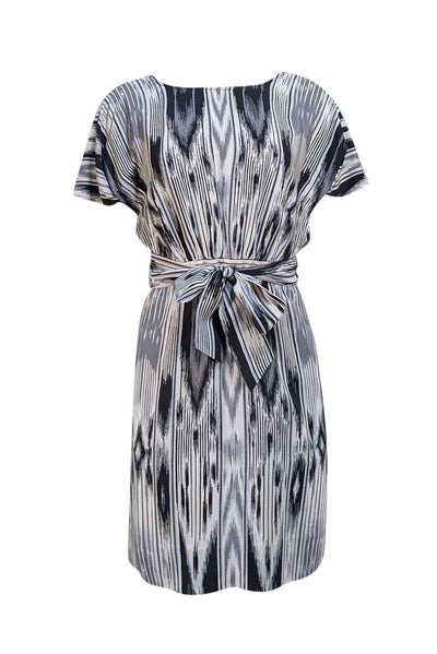 Etcetera - White, Black, & Grey Striped Mini Dress Sz 2 - Current Boutique