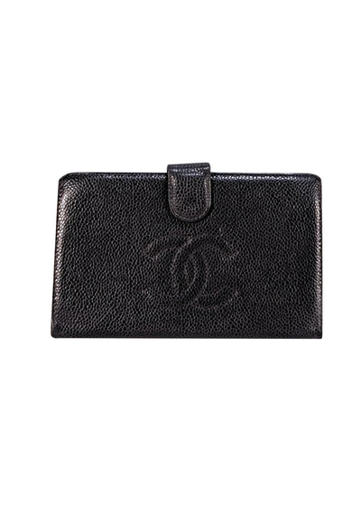 Chanel - Black Leather Logo Front Wallet - Current Boutique