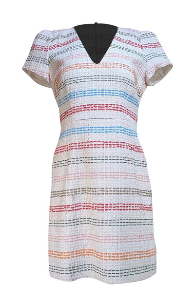 Milly - Ivory, Pink, Green, & Blue Boucle Short Sleeve Dress Sz 10 - Current Boutique