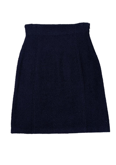 St. John - Navy Textured Wool Mini Skirt Sz 8 - Current Boutique