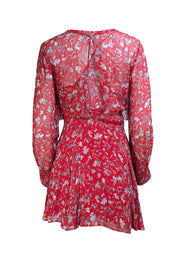 IRO - Red Floral Semi Sheer Open Back Layering Mini Dress Sz 2 - Current Boutique