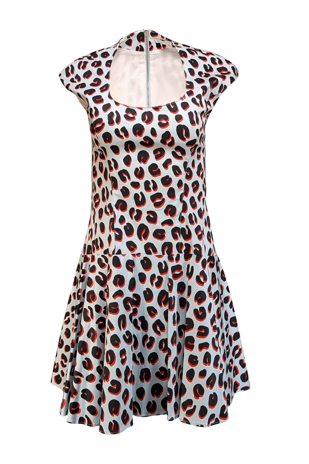 Veronica Beard - Pale Blue, Red, & Black Leopard Print Cap Sleeve Dress Sz  4