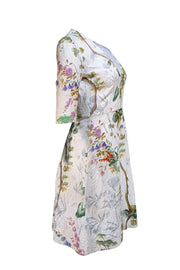 Philosophy di Alberta Ferretti - Ivory Floral Jacquard Cropped Sleeve Dress Sz 4 - Current Boutique