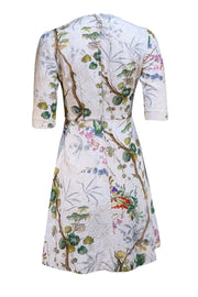 Philosophy di Alberta Ferretti - Ivory Floral Jacquard Cropped Sleeve Dress Sz 4 - Current Boutique