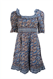 Sea NY - Blue, Brown, & Cream Print Crop Sleeve Dress Sz 6