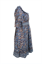Sea NY - Blue, Brown, & Cream Print Crop Sleeve Dress Sz 6