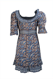 Sea NY - Blue, Brown, & Cream Print Crop Sleeve Dress Sz 6