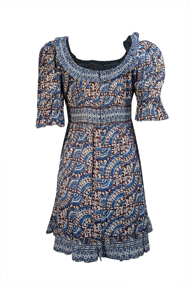 Sea NY - Blue, Brown, & Cream Print Crop Sleeve Dress Sz 6