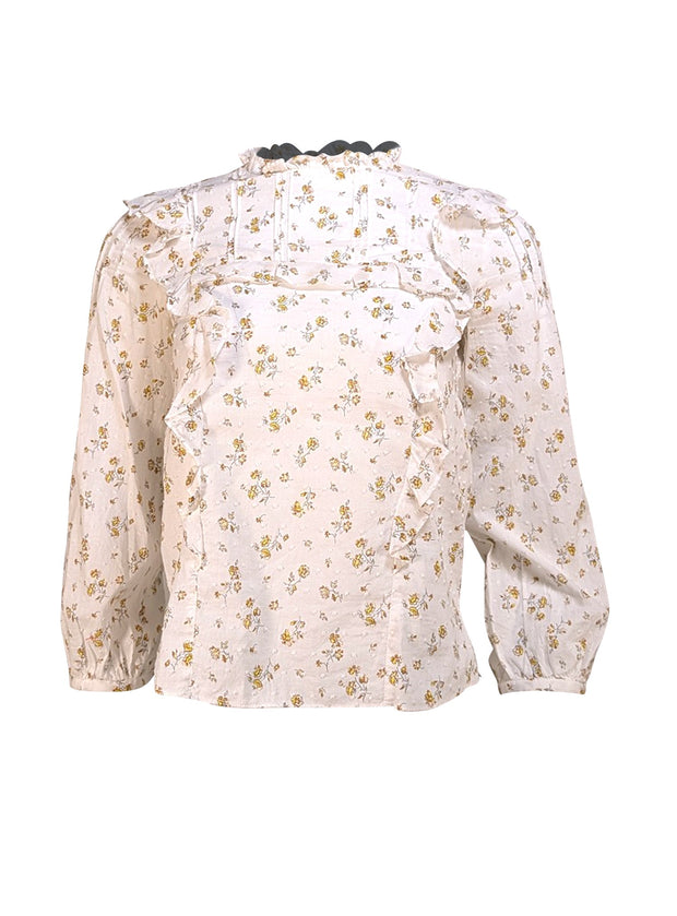 Veronica Beard - White Floral Swiss Dot Ruffle "Beth" Blouse Sz 00 - Current Boutique