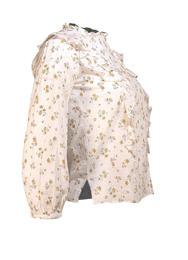 Veronica Beard - White Floral Swiss Dot Ruffle "Beth" Blouse Sz 00 - Current Boutique