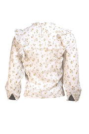 Veronica Beard - White Floral Swiss Dot Ruffle "Beth" Blouse Sz 00 - Current Boutique