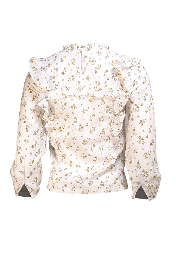 Veronica Beard - White Floral Swiss Dot Ruffle "Beth" Blouse Sz 00 - Current Boutique