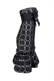 Caroline Herrera - Black & White Lace Strapless Sheath Dress Sz 4 - Current Boutique