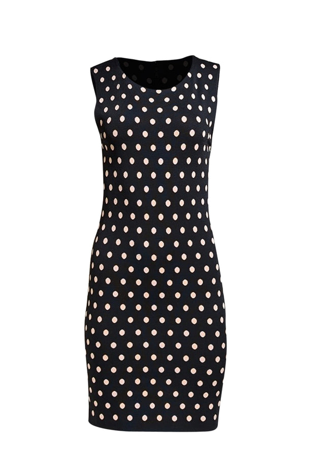 Alice & Olivia - Black & Peach Polka Dot Sleeveless Dress Sz M - Current Boutique