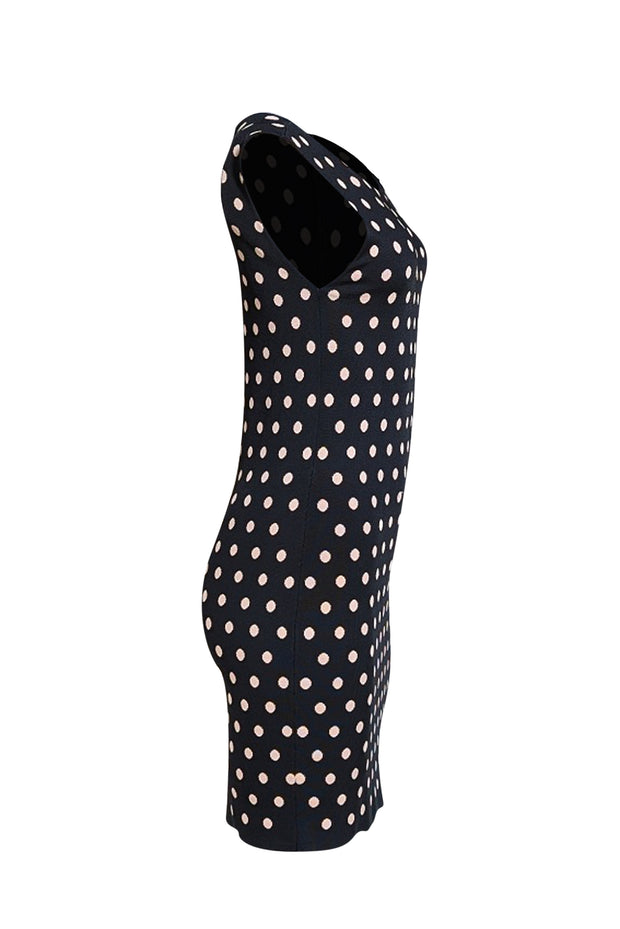 Alice & Olivia - Black & Peach Polka Dot Sleeveless Dress Sz M - Current Boutique