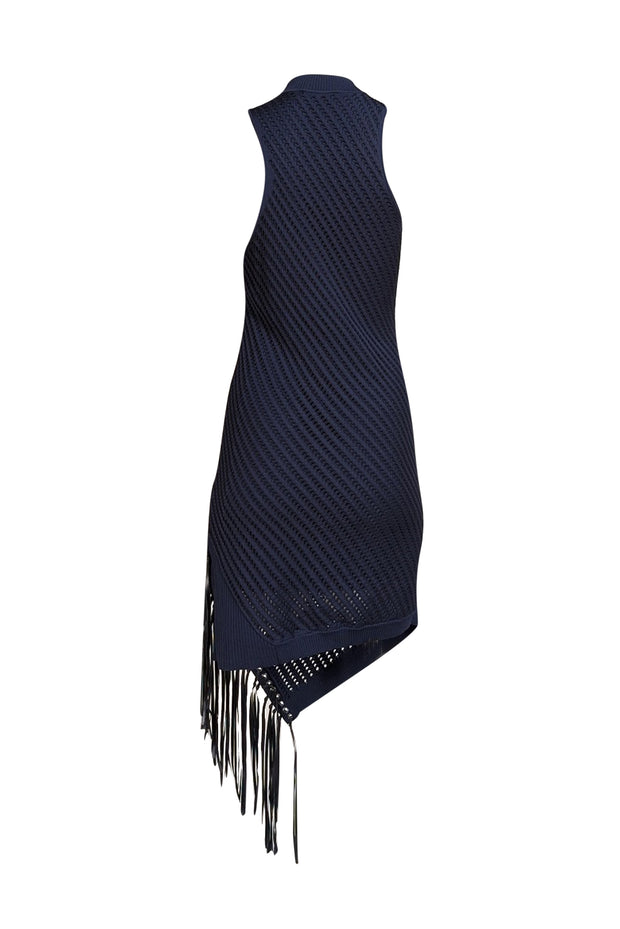 Jonathan Simkhai - Navy Knit Sleeveless Fringe Hem Dress Sz M - Current Boutique