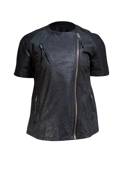 All Saints - Black Leather Short Sleeve Jacket Sz 6 - Current Boutique