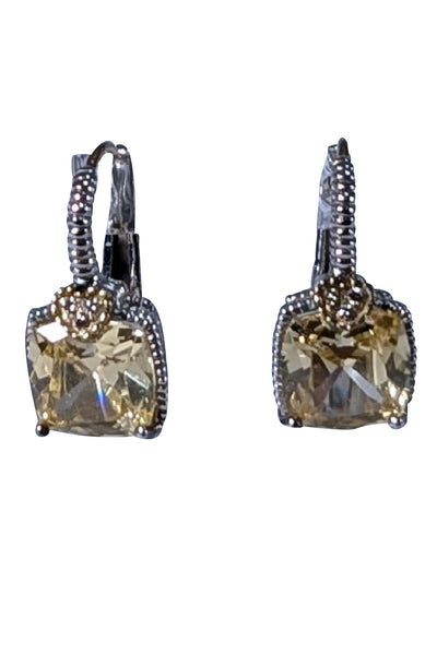 Judith Ripka - Sterling Silver & 18K Gold Huggie Earrings w/ Yellow Stones