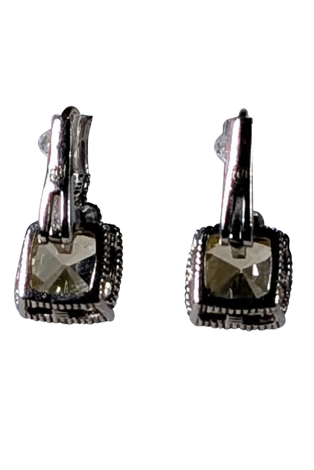 Judith Ripka - Sterling Silver & 18K Gold Huggie Earrings w/ Yellow Stones