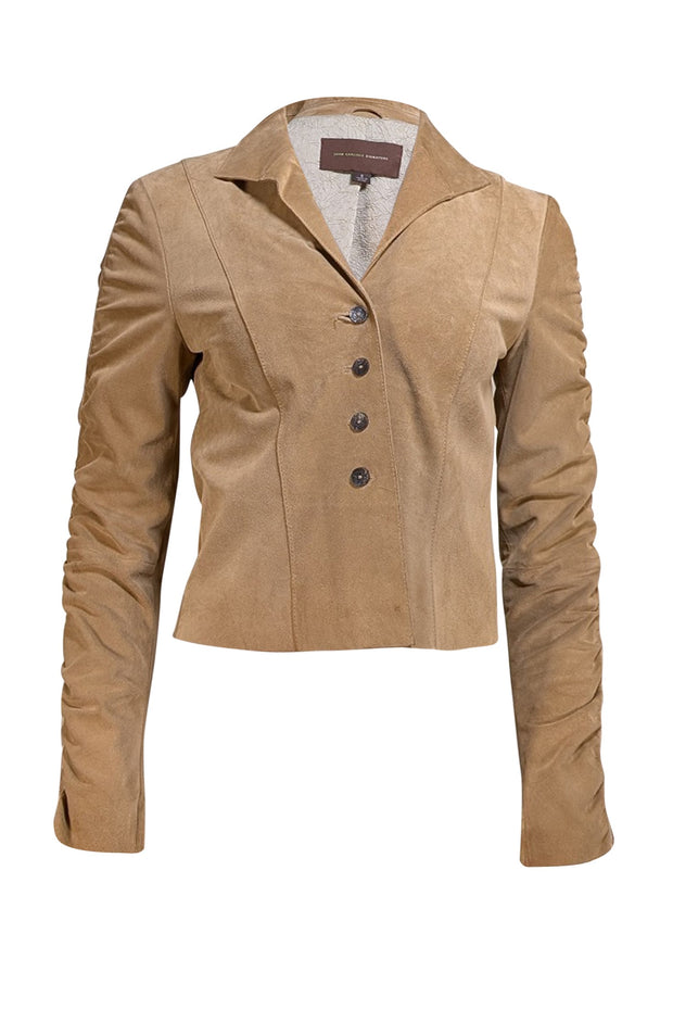 John Carlisle - Tan Suede Ruched Sleeve Blazer Jacket Sz S - Current Boutique
