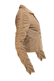 John Carlisle - Tan Suede Ruched Sleeve Blazer Jacket Sz S - Current Boutique